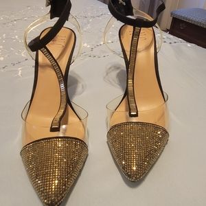 INC Women's gold & blk strapy dress she